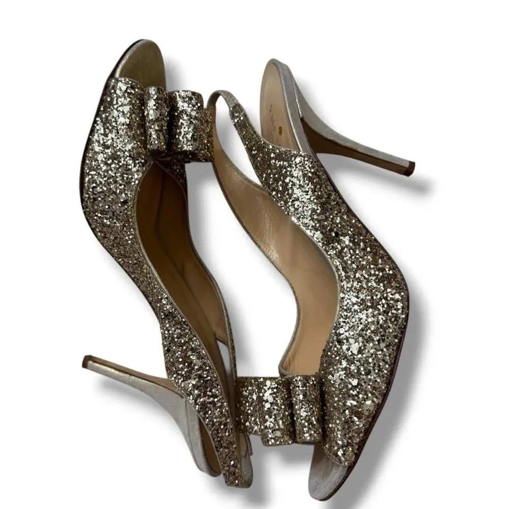 Kate Spade Charm Glitter Slingback Sandals Gold Women’s Size 10 Galm Core